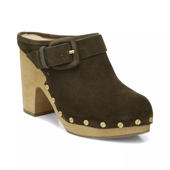 $440 VERONICA BEARD DACEY Buckle Clogs MULE PLATFORM SUED OLIVE 9.5 (MF10) - Picture 1 of 7